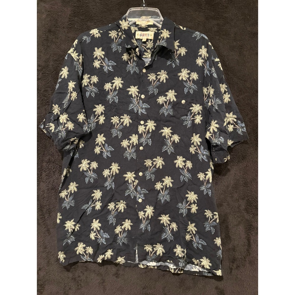 Comptia Moda Shirt Palm Tree Print Button Up Hawaiian Men's Large‎